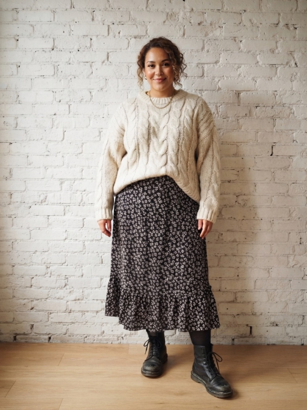 Cottagecore Black Floral Tiered Maxi Skirt | Stretch Waist Boho XL